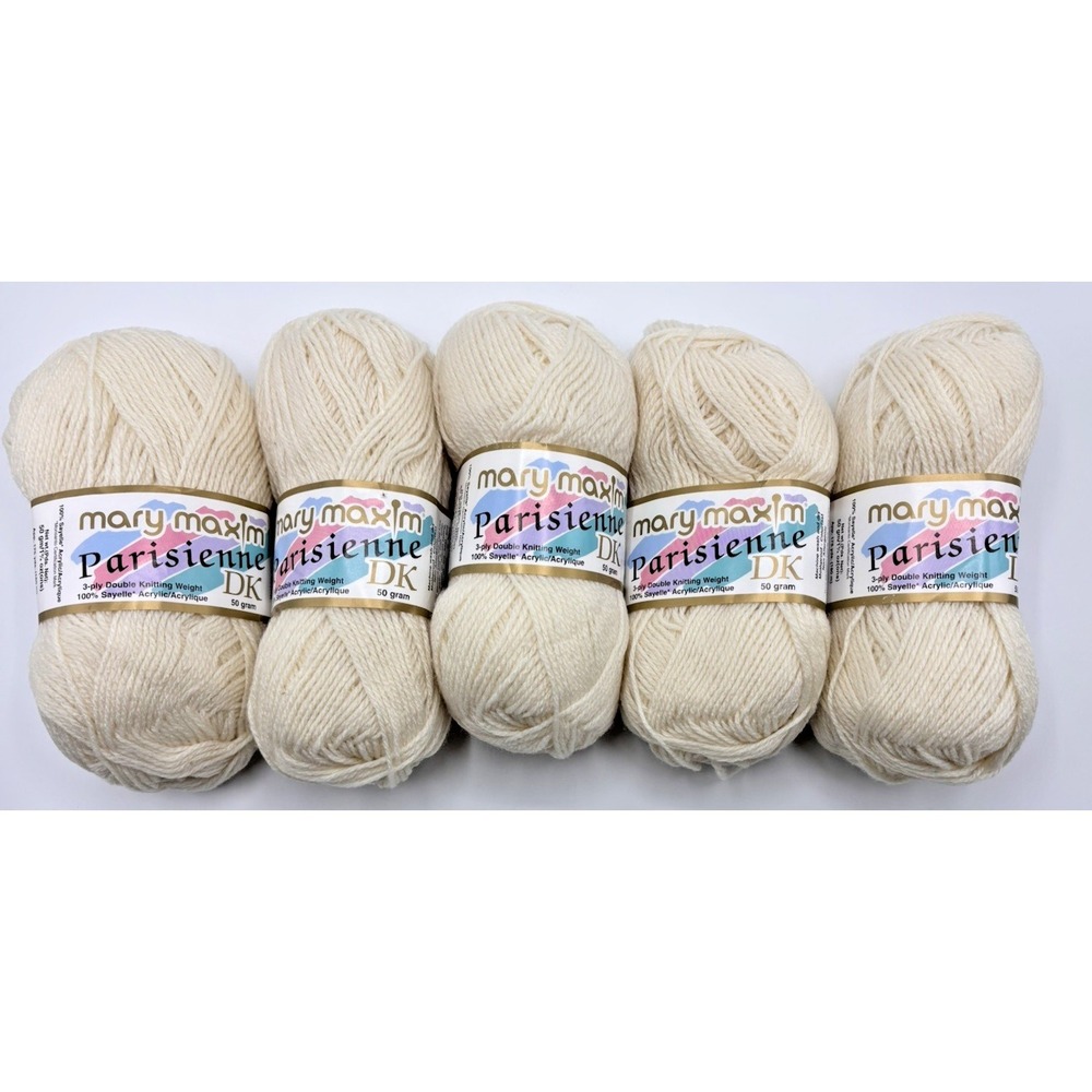 Lot of 5 Mary Maxim Parisienne DK Yarn #106 Cream 50 gram NEW